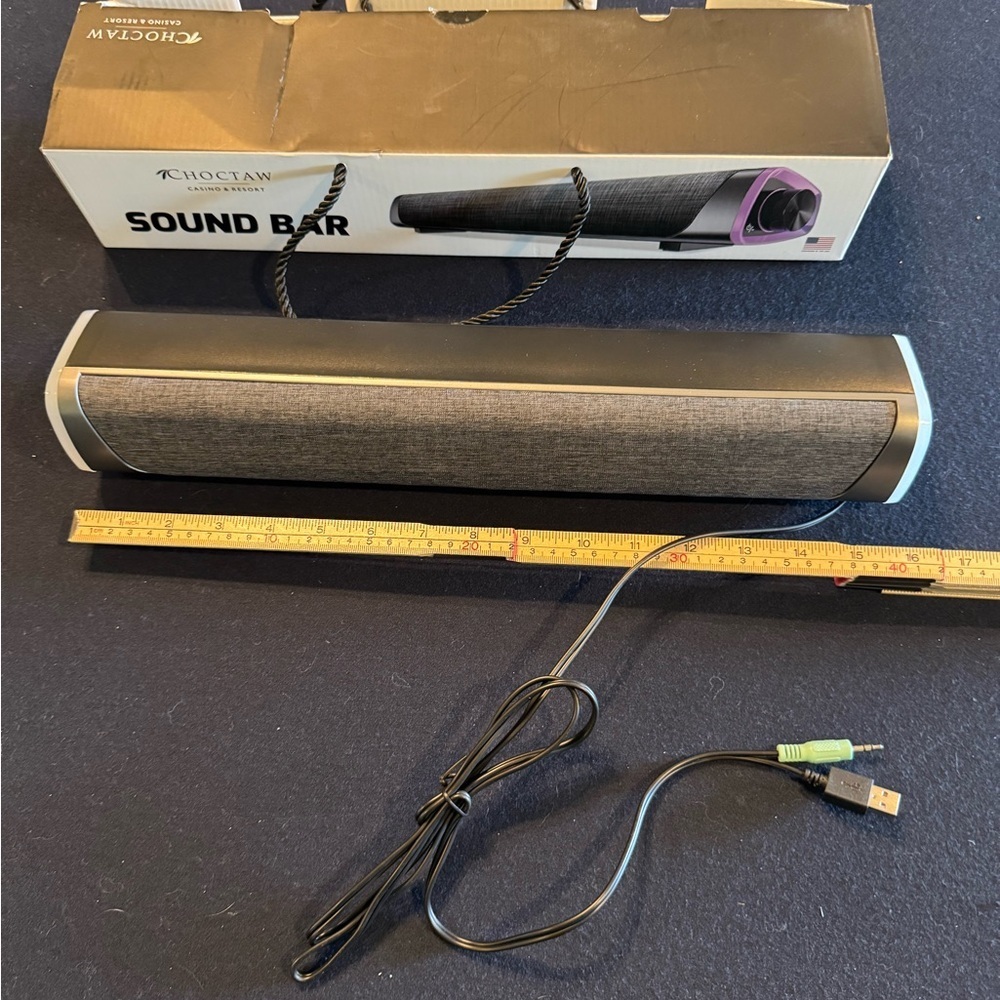 Black Gray Sound Bar Bluetooth Speaker with USB-A and Aux Cables